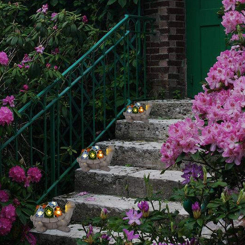 Saulės vėžlio statula, sodo puošmena 6 LED šviestuvai, lauko dekoro sodo vėžlio figūrėlė, skirta terasai balkonui kiemui įkurdinimo dovana