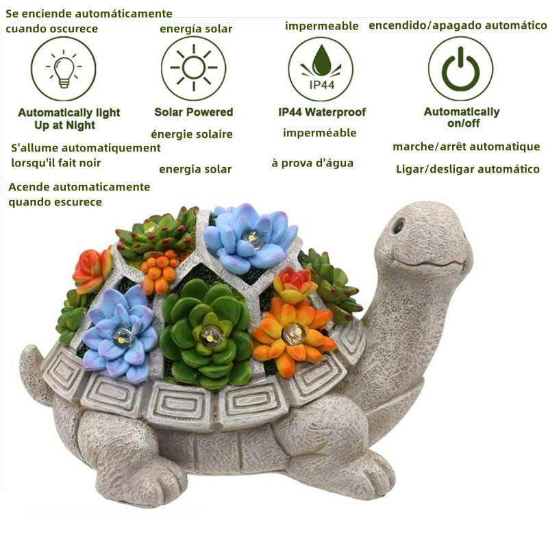 Saulės vėžlio statula, sodo puošmena 6 LED šviestuvai, lauko dekoro sodo vėžlio figūrėlė, skirta terasai balkonui kiemui įkurdinimo dovana