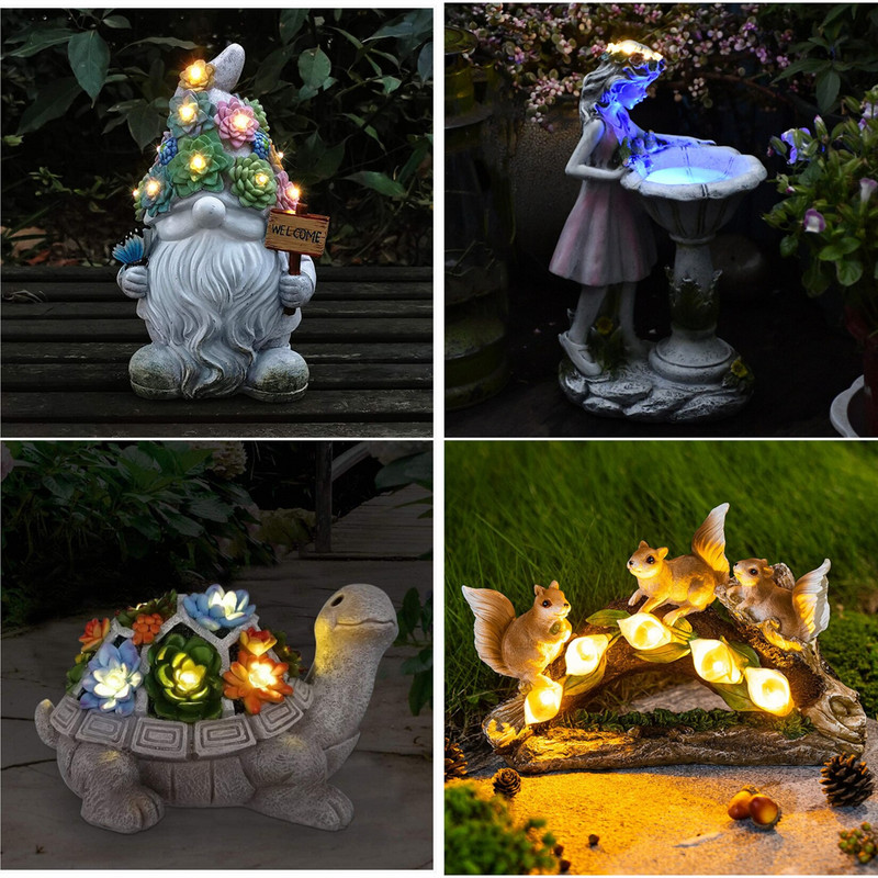 Saulės vėžlio statula, sodo puošmena 6 LED šviestuvai, lauko dekoro sodo vėžlio figūrėlė, skirta terasai balkonui kiemui įkurdinimo dovana