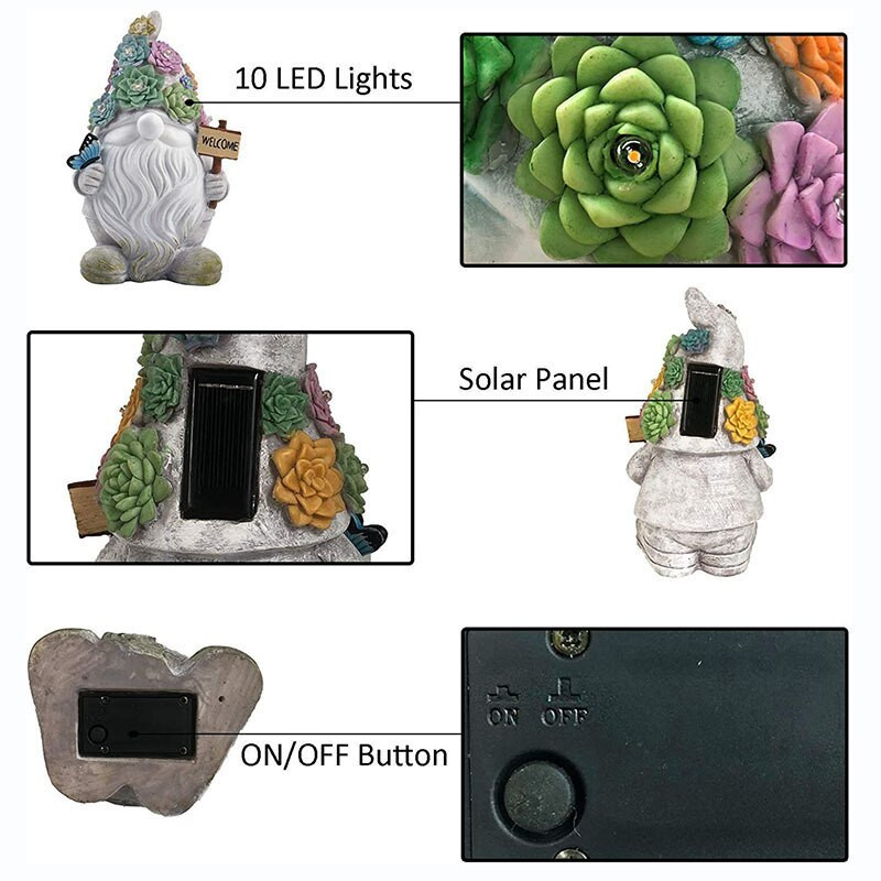 Sodo papuošalai 11 colių didelės saulės energija varomos sodo nykštukų dervos figūrėlės, skirtos sodo kiemo vejai kiemo puošmenoms Įkurtuvių dovanos