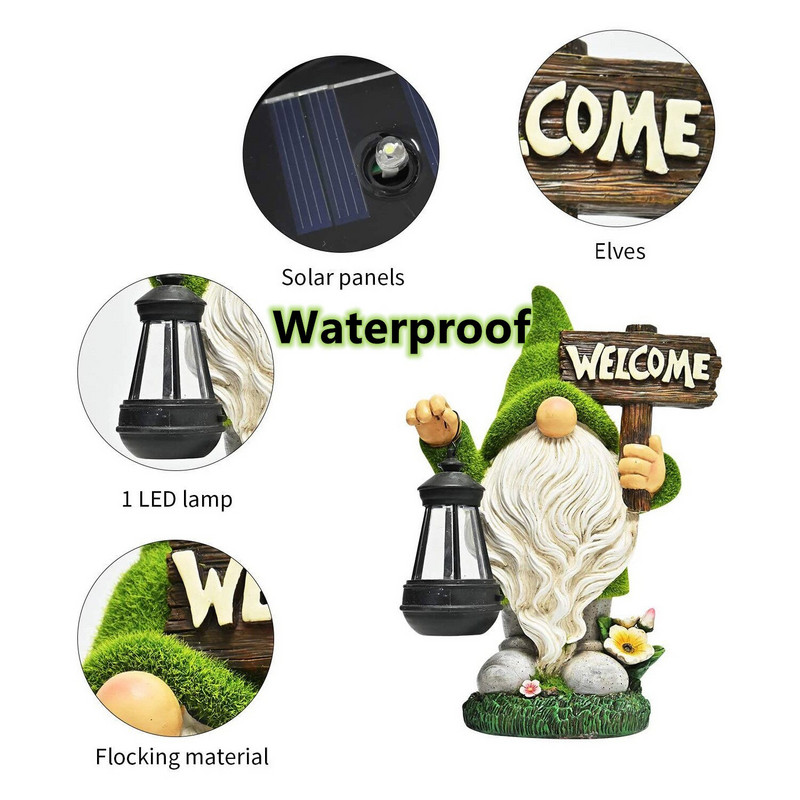 Sodo papuošalai 11 colių didelės saulės energija varomos sodo nykštukų dervos figūrėlės, skirtos sodo kiemo vejai kiemo puošmenoms Įkurtuvių dovanos