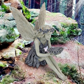 Διακόσμηση τέχνης κήπου Fairy Elf Holding Suower Statue Ornament Bird Feeder Resin Craft Εξωραϊσμός αυλής Διακόσμηση αξεσουάρ