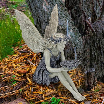 Διακόσμηση τέχνης κήπου Fairy Elf Holding Suower Statue Ornament Bird Feeder Resin Craft Εξωραϊσμός αυλής Διακόσμηση αξεσουάρ