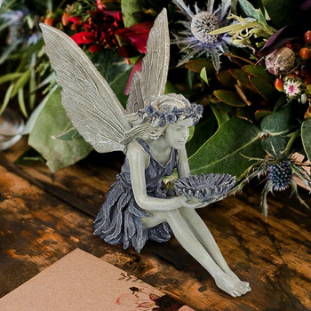 Διακόσμηση τέχνης κήπου Fairy Elf Holding Suower Statue Ornament Bird Feeder Resin Craft Εξωραϊσμός αυλής Διακόσμηση αξεσουάρ