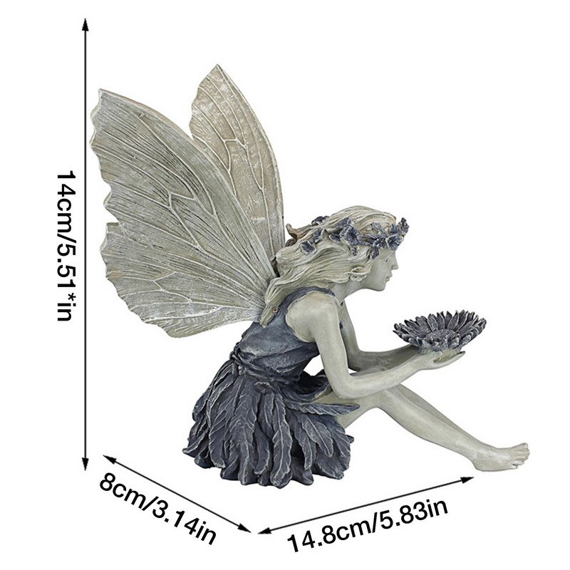Sodo meno puošmena Fėja Elfas, laikanti Suower statulą Ornamentas Paukščių lesyklėlė Derva Amatai Kraštovaizdžio kūrimas Kiemo dekoro priedai