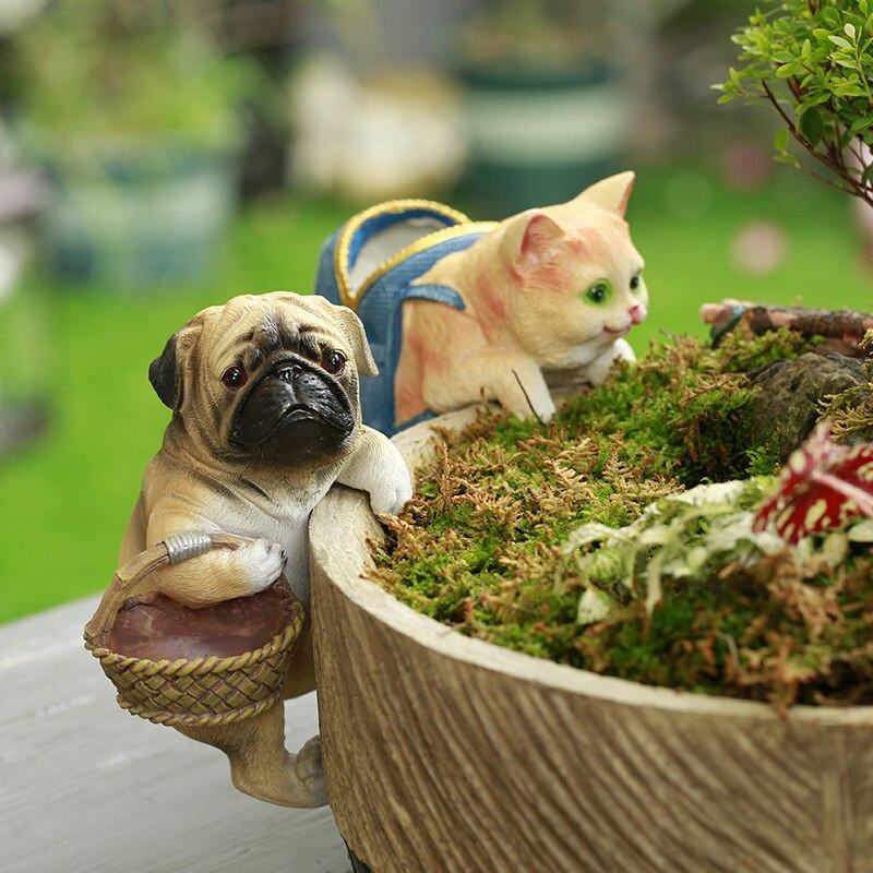 Naujas mielas kačių šunų kabantis puodelis dervos dekoras Gyvūnų gėlių krepšelio krašto dekoras, skirtas sodo dizainui vazoniniai augalai Hugger ornamentas