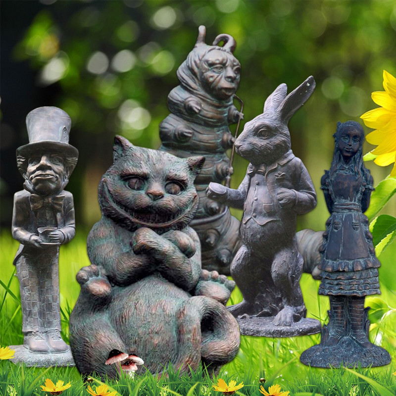 Alice în Țara Minunilor Decorații de grădină Zână Rășină Alice Iepure Alb Pălărier Nebun Figurină Pisica din Cheshire Statuie de grădină pentru curte