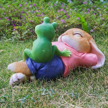 Courtyrad Cartoon Resin Sleeping Rabbit Frog Sculpture Outdoor Garden Villa Furnishing Decoration Square Community Accessories