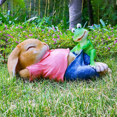 Courtyrad Cartoon Resin Spiaci králik Žaba Socha Vonkajšia záhrada Vila Nábytková dekorácia Námestie Spoločenské doplnky