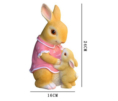 Pastoral roz Mamă Copil Iepure Podoabe din rășină Grădină Curte Sculptură Artizanat în aer liber Terasă Balcon Figurine Decorare