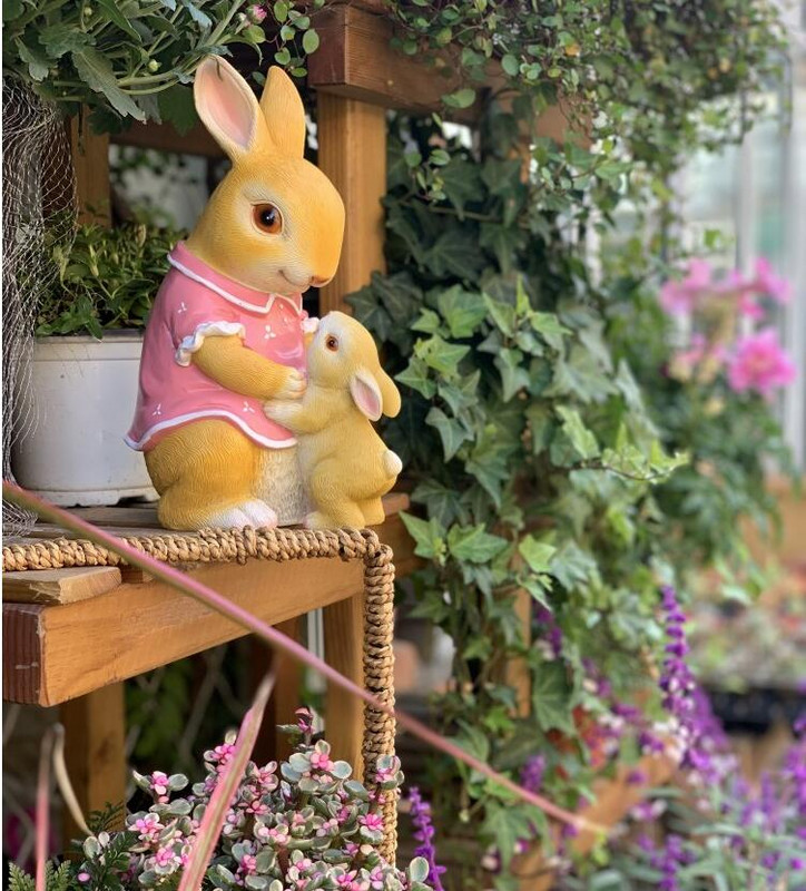 Pastoral roz Mamă Copil Iepure Podoabe din rășină Grădină Curte Sculptură Artizanat în aer liber Terasă Balcon Figurine Decorare