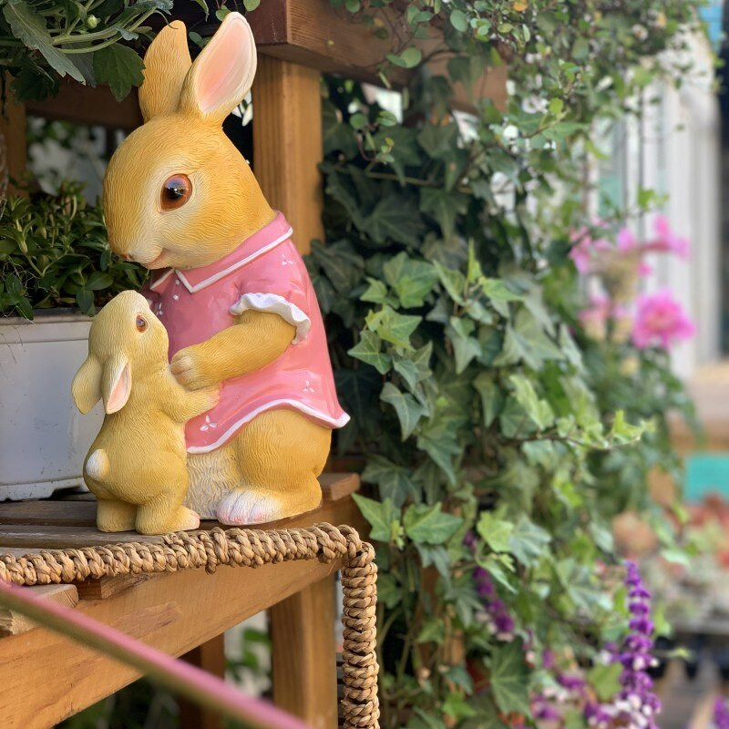 Pastoral roz Mamă Copil Iepure Podoabe din rășină Grădină Curte Sculptură Artizanat în aer liber Terasă Balcon Figurine Decorare