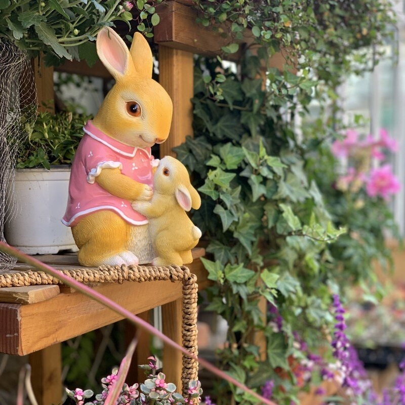 Pastoral roz Mamă Copil Iepure Podoabe din rășină Grădină Curte Sculptură Artizanat în aer liber Terasă Balcon Figurine Decorare