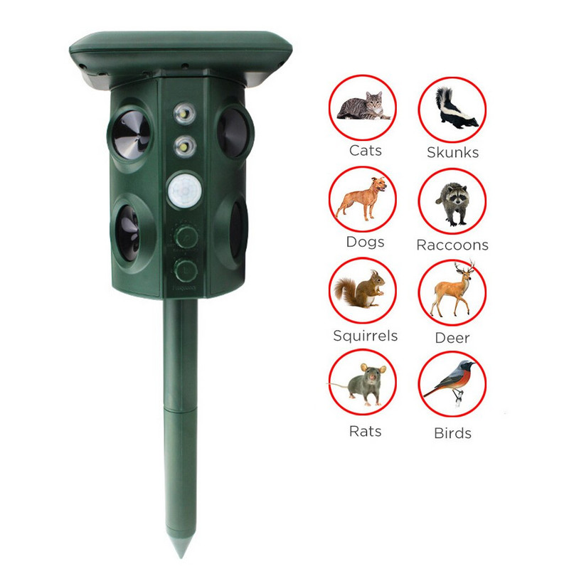 Solárny odpudzovač zvierat, vodotesný PIR senzor, vonkajšia záhrada, proti mačkám a psom, USB ultrazvukový solárny alarm, pohon všade