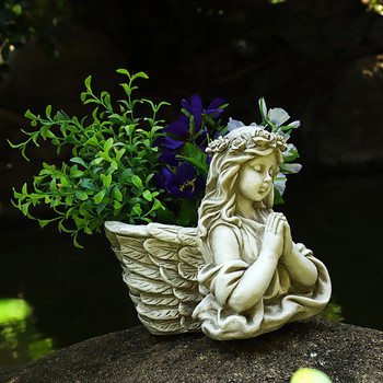 Смола ангел момиче саксия държач за сукуленти фигурки занаяти за закрито открито градина вътрешен двор село статуя декор
