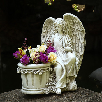 Смола ангел момиче саксия държач за сукуленти фигурки занаяти за закрито открито градина вътрешен двор село статуя декор