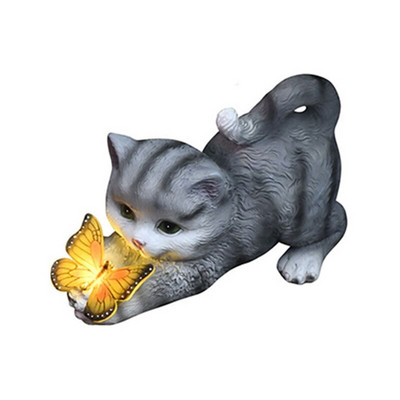 Saulės šviesos derva katės drugelio statula vandeniui atspari gyvūnų skulptūra lauko sodo kiemo dekoracija kraštovaizdžio lempa dovana 24x11x15cm