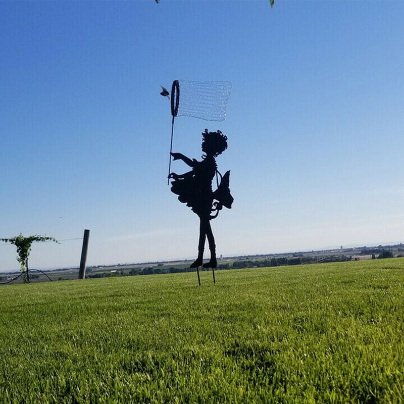 Akciós lepke lány vintage fém sziluett szobor a kertbe emlékmű - szobor otthoni dekoráció kültéri kertben