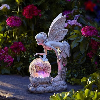 Fairy Girl Φωτεινή Ρητίνη Στολίδι Διακόσμηση Κήπου Σκάλισμα Χειροτεχνίας Φιγούρα Αγγέλου Στολίδι Ηλιακό LED Διακοσμητικό Τέχνης σπιτιού