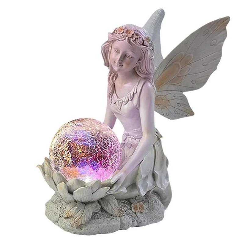 Fėjos mergaitės šviečiančios dervos ornamentas sodo dekoravimas drožyba rankdarbių angelo figūrėlės ornamentas saulės šviesos diodų namų dekoro meno ornamentas