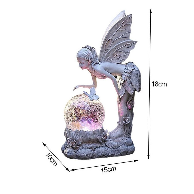 Fėjos mergaitės šviečiančios dervos ornamentas sodo dekoravimas drožyba rankdarbių angelo figūrėlės ornamentas saulės šviesos diodų namų dekoro meno ornamentas