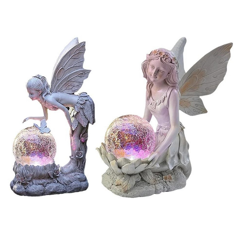 Fėjos mergaitės šviečiančios dervos ornamentas sodo dekoravimas drožyba rankdarbių angelo figūrėlės ornamentas saulės šviesos diodų namų dekoro meno ornamentas