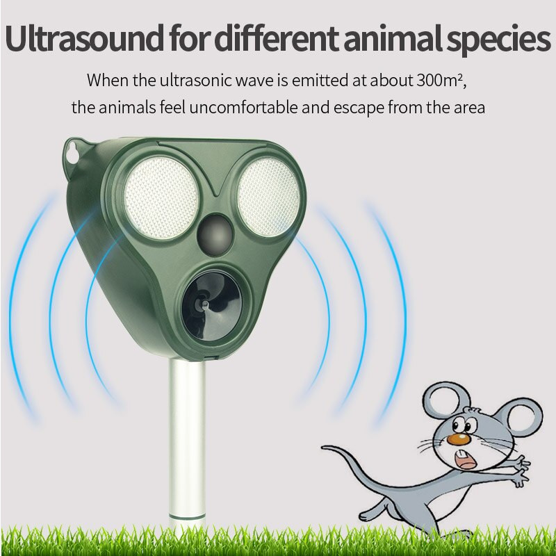 Saulės energija varomas gyvūnų atbaidiklis Saulės ultragarsinis gyvūnų repelentas, atgrasantis šunis / kates / paukščius