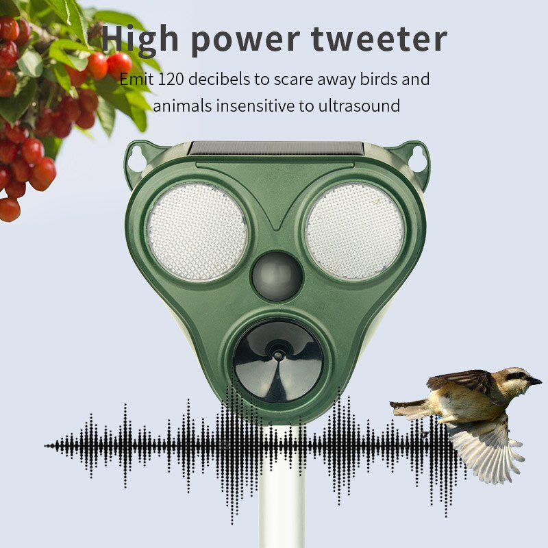 Saulės energija varomas gyvūnų atbaidiklis Saulės ultragarsinis gyvūnų repelentas, atgrasantis šunis / kates / paukščius