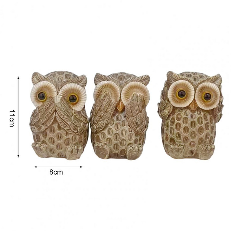 3 vnt stalinė statula Akį traukianti pelėdos figūrėlė, mini pelėdos figūrėlė stalinė sodo paukščių statulos