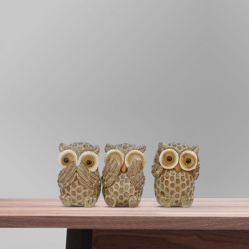 3 vnt stalinė statula Akį traukianti pelėdos figūrėlė, mini pelėdos figūrėlė stalinė sodo paukščių statulos