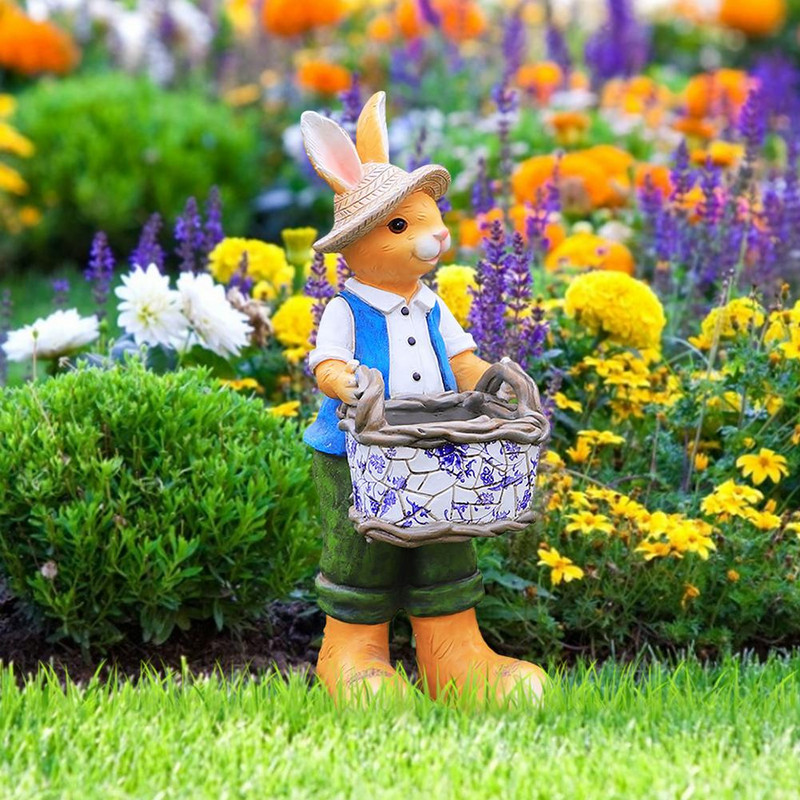 Sculptură de iepuraș în picioare Figurină adorabilă de animale din rășină, lucrare manuală, decor de grădină pentru Halloween