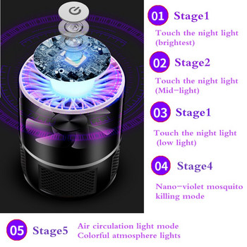Behogar Electric USB Anti Mosquito Killer Lamp 5-Level Dimming Touch Bug Zapper Светлина за насекоми Killing Trap Repellent Fly Catcher