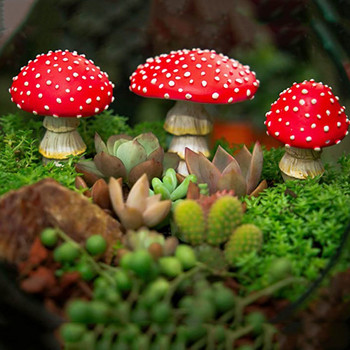 Micro Landscape Ornaments Resin Crafts Φωτεινό κόκκινο μανιτάρι Fairy Garden Decor Figurine Simulation Mushroom Statue