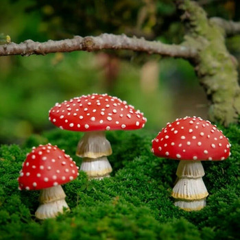 Micro Landscape Ornaments Resin Crafts Φωτεινό κόκκινο μανιτάρι Fairy Garden Decor Figurine Simulation Mushroom Statue