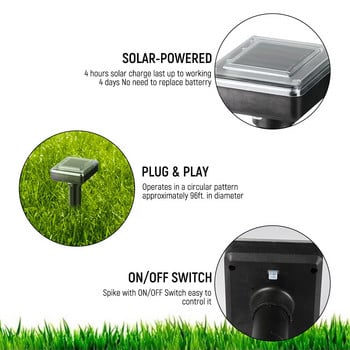 Solar Powered Ultrasonic Mouse Mole Pest Rodent Repeller Snake LED Lamp Repeller for Outdoor Garden Farm