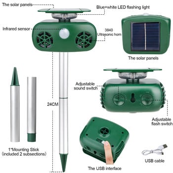 Ultrasonic Bird Pigeons Repeller Solar Device Snake Scarecrow Owl Απωθητικό ζώων για γάτα Σκύλος Spike Scare Pest Products Garden New