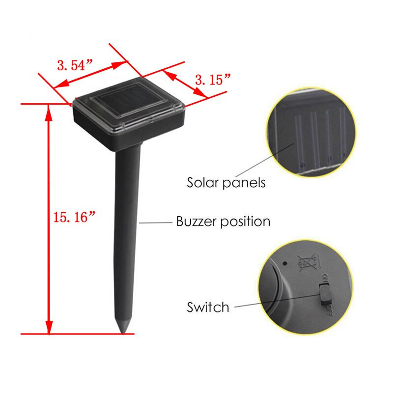 Karštas lauko saulės ultragarsinis kenkėjų atbaidiklis sodo graužikams, saulės energija varomas repelentas kurmių gyvačių uodų vabzdžiams