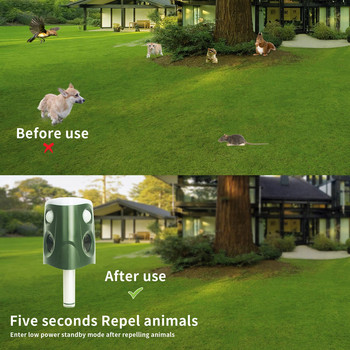Уред за прогонване на птици Котки Кучета Гризачи Слънчев ултразвуков с PIR сензор за движение USB зареждане Прогонване на животни за борба с вредителите в градината