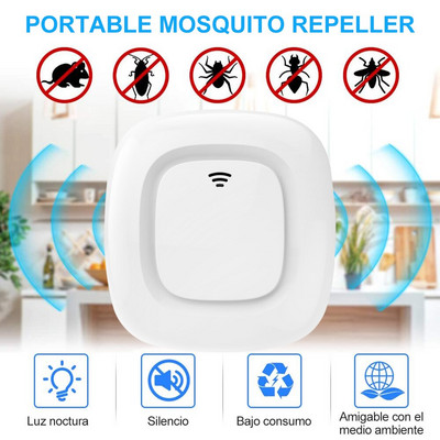 Mini Bug Zapper Indoor Plug In 22-65kHz Ултразвуков електронен репелент против комари Pest Zapper за мухи, комари, хлебарки, паяци