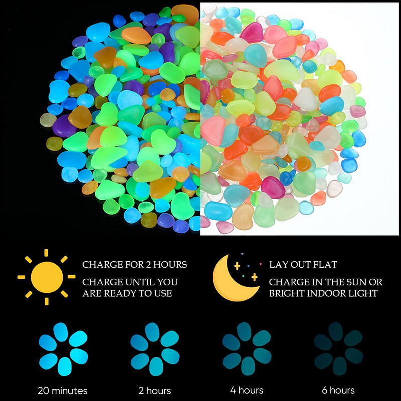 50/100/200 vnt Šviečiantys žėrintys akmenukai Akmenys Uolos patalpų lauko dekoracijoms Sodas Veja Kiemas Vazoninis augalas Gėlynas Žuvys