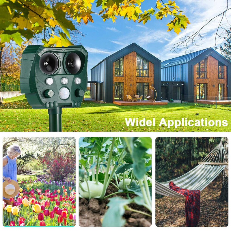 Saulės energija varomas gyvūnų atbaidiklis Saulės ultragarsinis gyvūnų repelentas, atgrasantis šunis / kates / paukščius