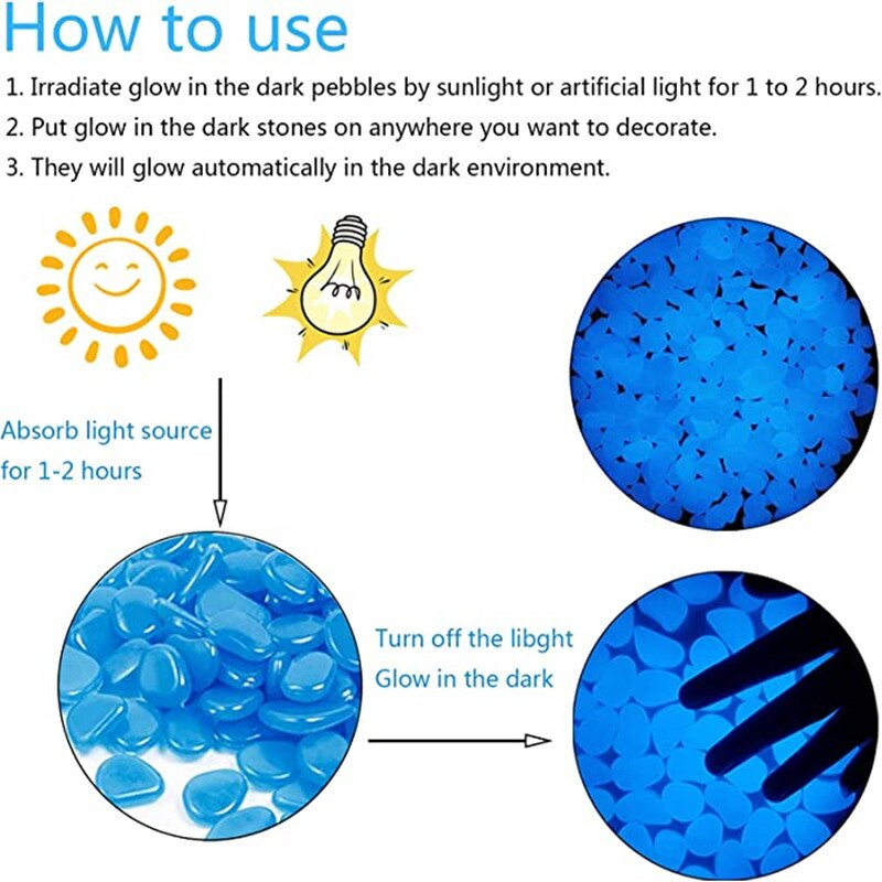 Pietre luminoase de 2-3 cm care strălucesc în întuneric Roci în vrac Pietricele de grădină Rezervor de pești pentru acvariu decor în aer liber Culoare amestec alb 1000