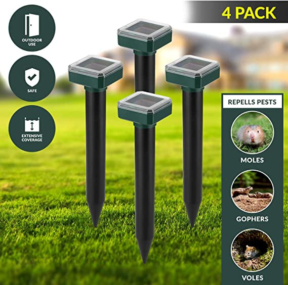 2/4 vnt Saulės kurmis atbaidantis ultragarsinis lauko varomas garsinis atgrasymo priemonė – kurmių kamštelis, gąsdintuvas, skirtas vejos sodui ir kiemo namams