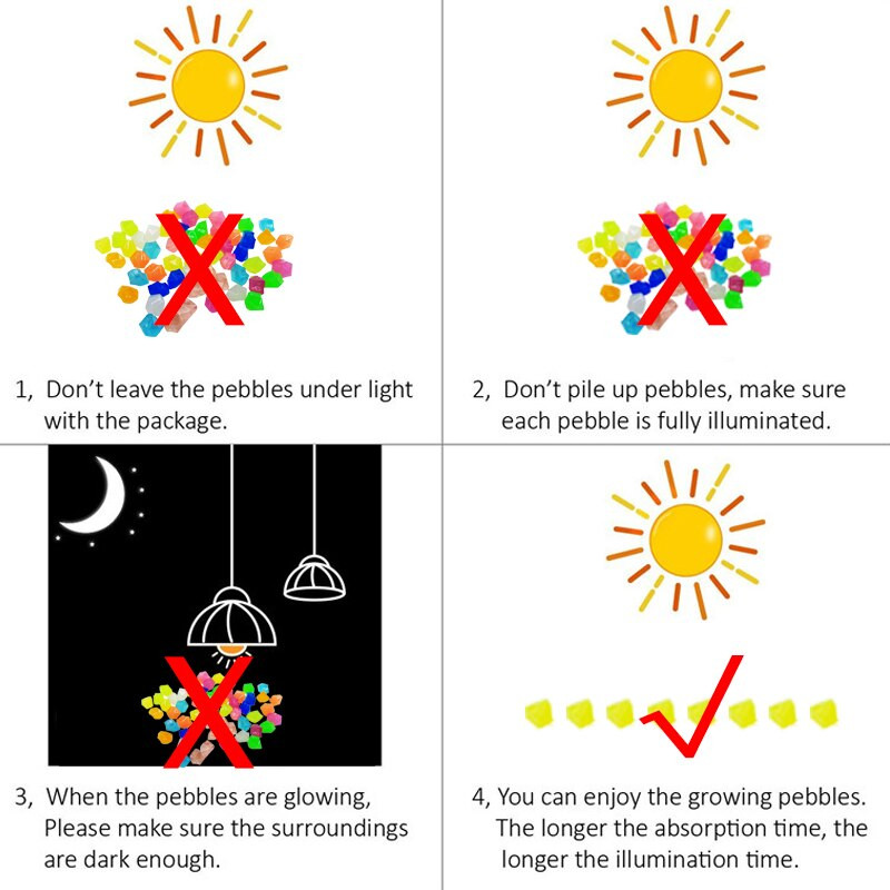 1000 vnt Šviečiančių akmenų, šviečiančių tamsiose uolose, skirtos sodo dekoravimui Lauko kiemo vejos takas Akvariumo dekoras Akvariumo akvariume