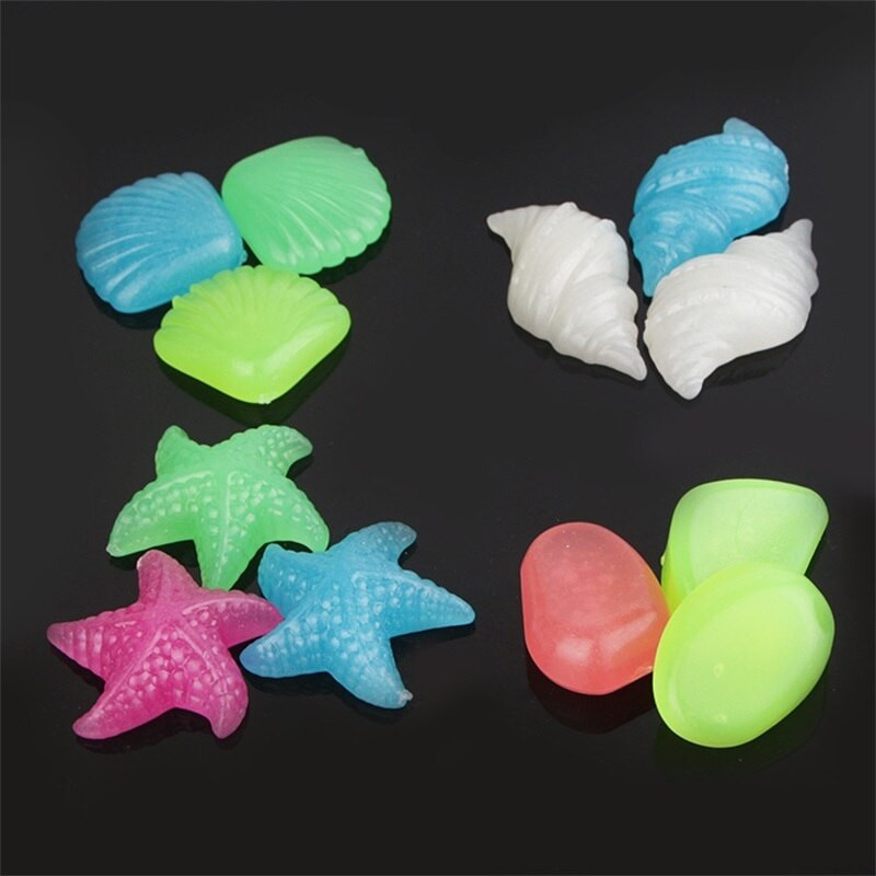 Shell Creative Luminous Stones Ocean Glow in Dark Garden Decor Dekoracija Akvariumas Akvariumas Akvariumas 100 vnt Mišrios spalvos H1104