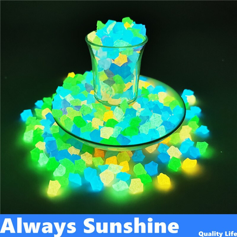 Karštas išpardavimas 300 vnt 14 mm šviesūs akmenys, šviečiantys tamsoje akmenukais Namų sodo apdaila Lauko kiemo vejos tako dekoras Švytinčios uolos