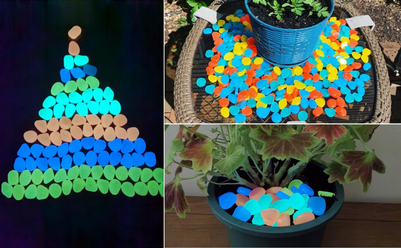 200 vnt. Sodo švytėjimas tamsoje Šviečiantys akmenukai takams Augalai Akvariumo dekoras Švytintys akmenys Akvariumo sodo puošmena