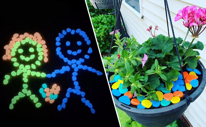 200 vnt. Sodo švytėjimas tamsoje Šviečiantys akmenukai takams Augalai Akvariumo dekoras Švytintys akmenys Akvariumo sodo puošmena