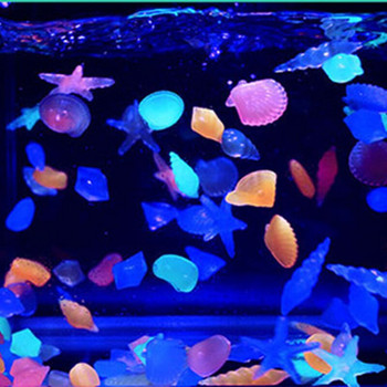 40 τεμ. λάμπουν στις σκοτεινές πέτρες αστερίας σε σχήμα κοχυλιού βούκινο διακοσμητικό ενυδρείο κήπου Δεξαμενή ψαριών πισίνα Τοπίο φωτεινή πέτρα