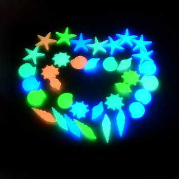 40 бр. Светещи в тъмното камъни Морска звезда Раковина с форма на черупка Декоративна градина Аквариум Басейн Пейзаж Светещ камък